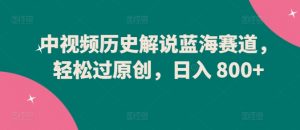 中视频历史解说蓝海赛道，轻松过原创，日入 800+【揭秘】-一号资源库