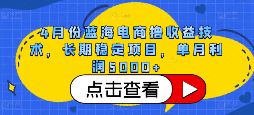 4月份蓝海电商撸收益技术，长期稳定项目，单月利润5000+【揭秘】-一号资源库
