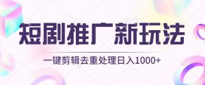 短剧推广新玩法，不剪辑，工具助力一键过原创，日入1000+【揭秘】-一号资源库