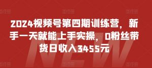 2024视频号第四期训练营,新手一天就能上手实操,0粉丝带货日收入3455元-一号资源库