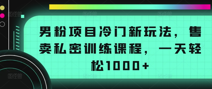 男粉项目冷门新玩法，售卖私密训练课程，一天轻松1000+【揭秘】-一号资源库