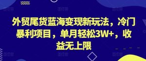 外贸尾货蓝海变现新玩法，冷门暴利项目，单月轻松3W+，收益无上限【揭秘】-一号资源库