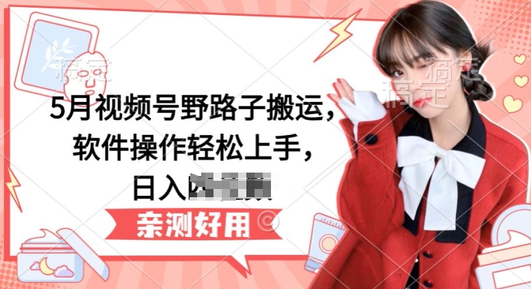 5月视频号野路子搬运，软件操作轻松上手，日入三位数【揭秘】-一号资源库