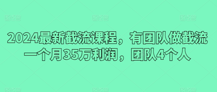 2024最新截流课程，有团队做截流一个月35万利润，团队4个人-一号资源库