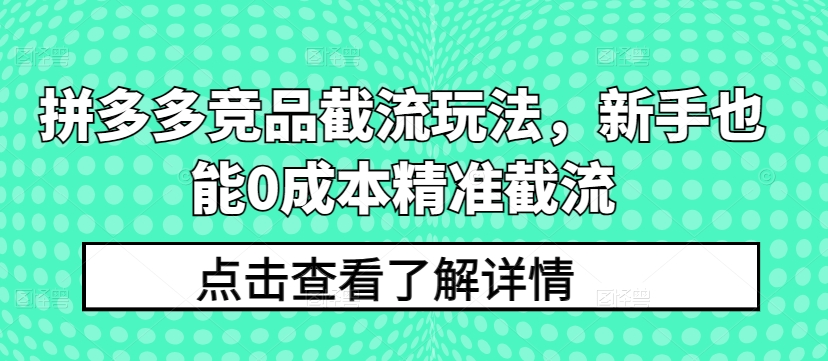 拼多多竞品截流玩法，新手也能0成本精准截流-一号资源库