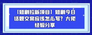 【短剧拉新项目】短剧今日话题文案应该怎么写？大佬经验分享-一号资源库