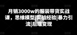 月销3000w的服装带货实战课，思维模型|实战经验|暴力引流|后端变现-一号资源库