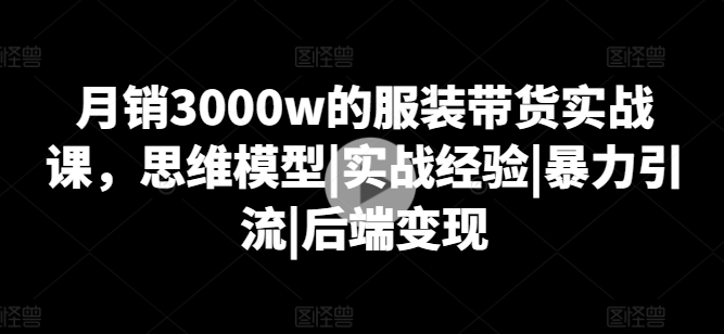 月销3000w的服装带货实战课，思维模型|实战经验|暴力引流|后端变现-一号资源库