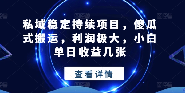 私域稳定持续项目，傻瓜式搬运，利润极大，小白单日收益几张【揭秘】-一号资源库