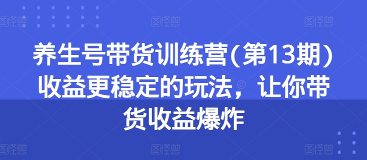 养生号带货训练营(第13期)收益更稳定的玩法，让你带货收益爆炸-一号资源库
