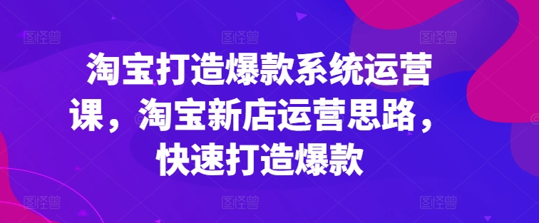 淘宝打造爆款系统运营课，淘宝新店运营思路，快速打造爆款-一号资源库