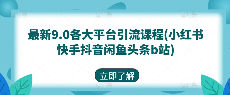 最新9.0各大平台引流课程(小红书快手抖音闲鱼头条b站)-一号资源库