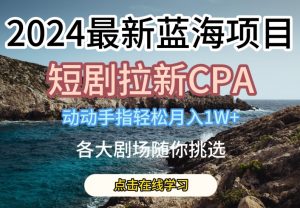 2024最新蓝海项日，短剧拉新CPA，动动手指轻松月入1W，全各大剧场随你挑选【揭秘】-一号资源库