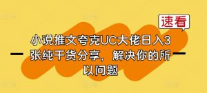 小说推文夸克UC大佬日入3张纯干货分享，解决你的所以问题-一号资源库