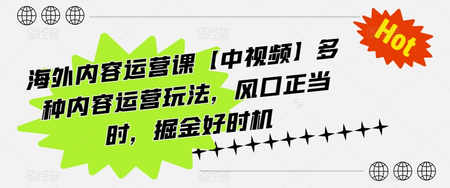 海外内容运营课【中视频】多种内容运营玩法，风口正当时，掘金好时机-一号资源库