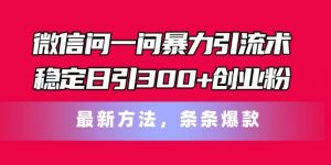 微信问一问暴力引流术，稳定日引300+创业粉，最新方法，条条爆款【揭秘】-一号资源库