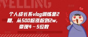 个人成长系vlog训练营2期，从500粉涨粉到2w，变现4～5位数-一号资源库