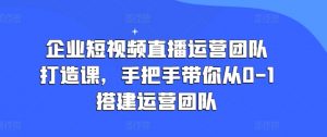 企业短视频直播运营团队打造课，手把手带你从0-1搭建运营团队-一号资源库