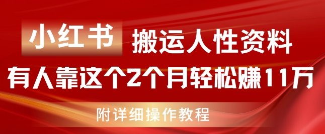 小红书搬运人性资料，有人靠这个2个月轻松赚11w，附教程【揭秘】-一号资源库