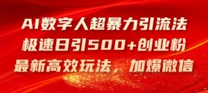 AI数字人超暴力引流法，极速日引500+创业粉，最新高效玩法，加爆微信【揭秘】-一号资源库