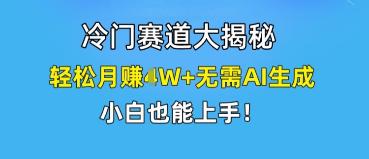 冷门赛道大揭秘，轻松月赚1W+无需AI生成，小白也能上手【揭秘】-一号资源库