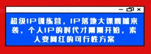 超级IP训练营，IP落地大课震撼来袭，个人IP的时代才刚刚开始，素人变网红的可行性方案-一号资源库