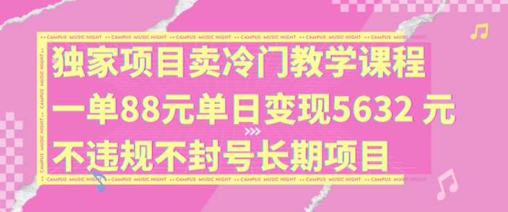 独家项目卖冷门教学课程一单88元单日变现5632元违规不封号长期项目【揭秘】-一号资源库