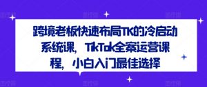 跨境老板快速布局TK的冷启动系统课，TikTok全案运营课程，小白入门最佳选择-一号资源库