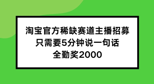 淘宝官方稀缺赛道主播招募 ，只需要5分钟说一句话， 全勤奖2000【揭秘】-一号资源库