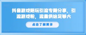 抖音游戏陪玩引流专题分享，引流游戏粉，流量供给足够大-一号资源库