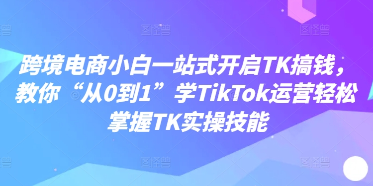 跨境电商小白一站式开启TK搞钱，教你“从0到1”学TikTok运营轻松掌握TK实操技能-一号资源库
