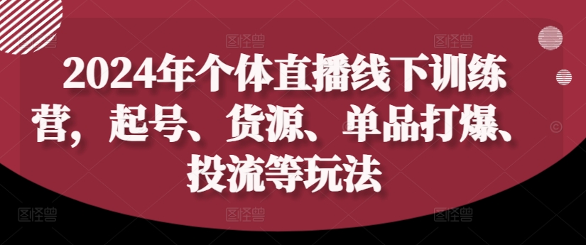 2024年个体直播训练营，起号、货源、单品打爆、投流等玩法-一号资源库