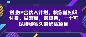 创业IP合伙人计划，教你做知识付费，做流量，卖项目，一个可以持续很久的优质项目-一号资源库