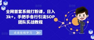 全网首套系统打粉课,日入3k+,手把手各行引流SOP团队实战教程-一号资源库