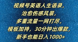视频号英语人生语录,多重流量一网打尽,模板加持,30分钟出爆款,新手也能日入1000+【揭秘】-一号资源库