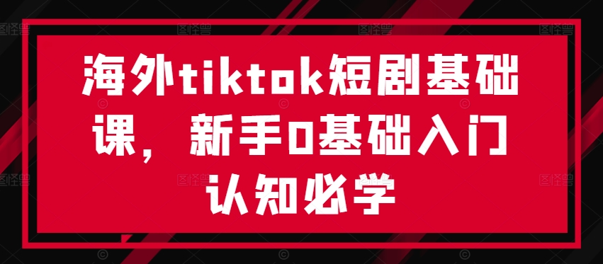 海外tiktok短剧基础课，新手0基础入门认知必学-一号资源库