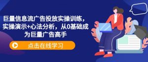 巨量信息流广告投放实操训练，实操演示+心法分析，从0基础成为巨量广告高手-一号资源库
