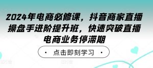 2024年电商必修课，抖音商家直播操盘手进阶提升班，快速突破直播电商业务停滞期-一号资源库