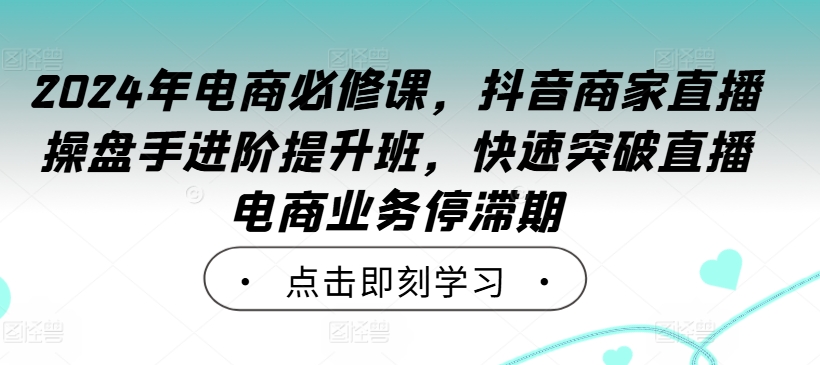 2024年电商必修课，抖音商家直播操盘手进阶提升班，快速突破直播电商业务停滞期-一号资源库