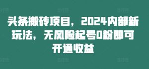头条搬砖项目，2024内部新玩法，无风险起号0粉即可开通收益-一号资源库