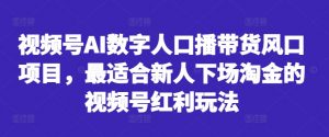 视频号AI数字人口播带货风口项目，最适合新人下场淘金的视频号红利玩法-一号资源库