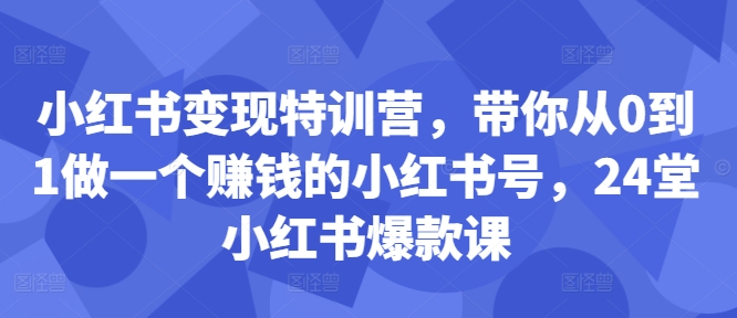 小红书变现特训营，带你从0到1做一个赚钱的小红书号，24堂小红书爆款课-一号资源库