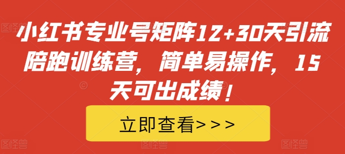 小红书专业号矩阵12+30天引流陪跑训练营，简单易操作，15天可出成绩!-一号资源库