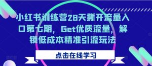 小红书训练营28天撕开流量入口第七期，Get优质流量，解锁低成本精准引流玩法-一号资源库