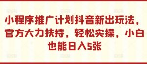 小程序推广计划抖音新出玩法,官方大力扶持,轻松实操,小白也能日入5张【揭秘】-一号资源库