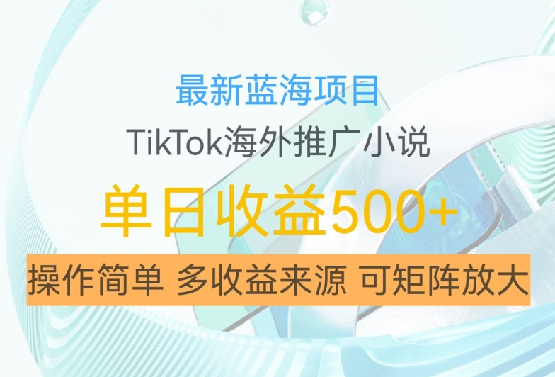 最新蓝海项目，利用tiktok海外推广小说赚钱佣金，简单易学，日入500+，可矩阵放大【揭秘】-一号资源库