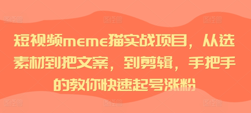 短视频meme猫实战项目，从选素材到把文案，到剪辑，手把手的教你快速起号涨粉-一号资源库