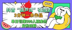 抖音葫芦式引流法，三分钟一条作品，单日引爆抖音500人精准创业粉丝群【揭秘】-一号资源库