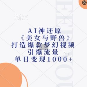 AI神还原《美女与野兽》，打造爆款梦幻视频，引爆流量，单日变现1k-一号资源库