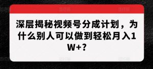 深层揭秘视频号分成计划，为什么别人可以做到轻松月入1W+?-一号资源库